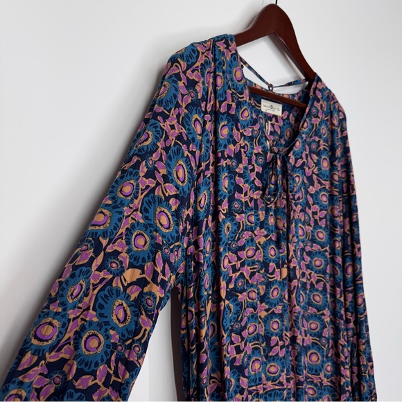 Natural Life Blue Purple Orange Dark Floral Long Sleeve Maxi Dress Nwt Size XL - Picture 2 of 16